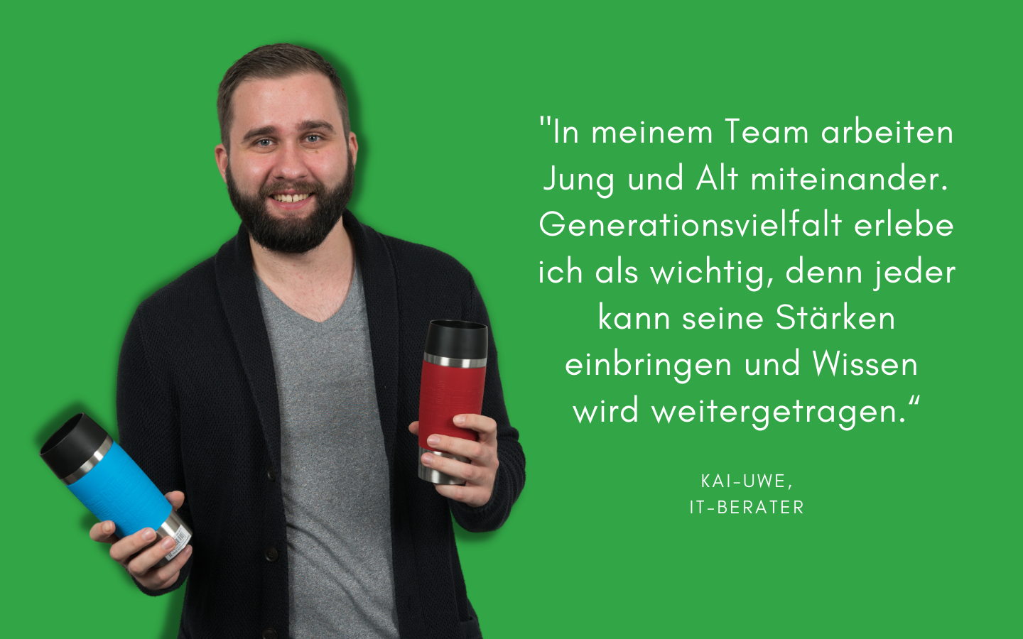 Als IT-Berater arbeitet Kai-Uwe in einem Team mit mehreren Generationen. Das empfindet er als Stärke des Teams.